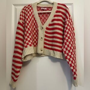 Red and Cream Patterned Women's Sweater